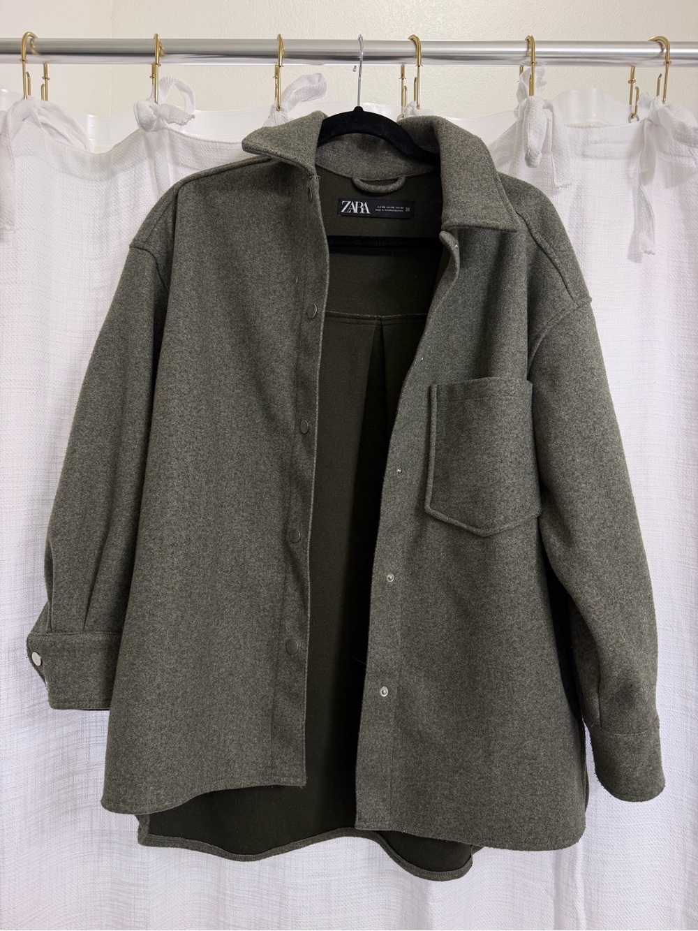 Zara Olive Green Wool-Blend Shacket